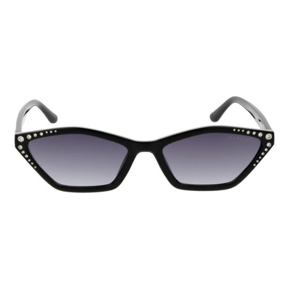 This Sunglasses by Marciano by Guess for women in plastic black presents a sumptuous silhouette, showcasing a sumptuous full-rim geometric frame design in black coloured frame and high-performance gradient category-3-dark-tint lens.