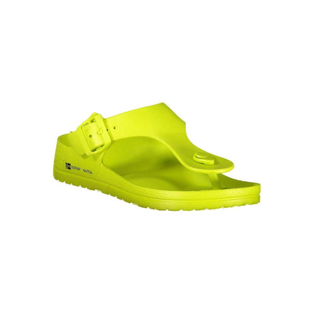 Flip-Flop Sandals by Norway 1963 for women in plastic yellow & print features an architectural silhouette, showcasing the architectural Women's Plastic Flip-Flop Sandals with a and .