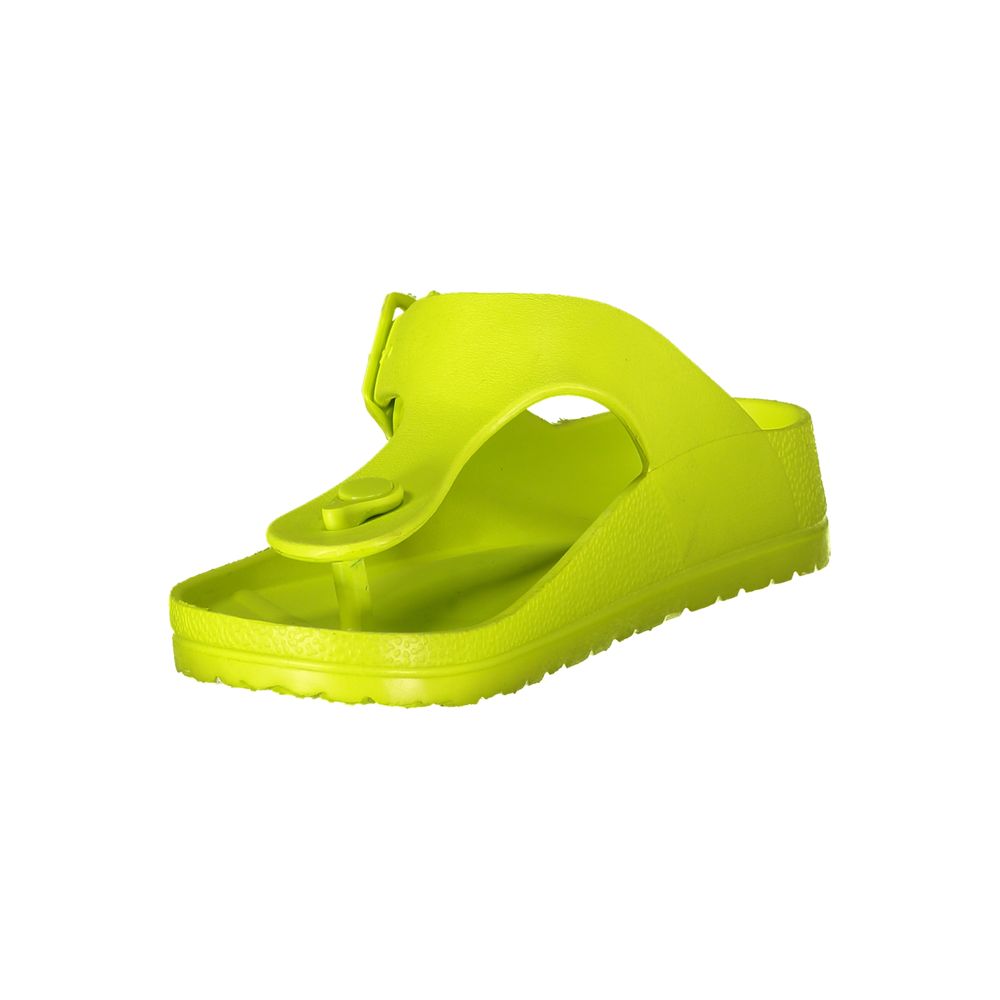 Flip-Flop Sandals by Norway 1963 for women in plastic yellow & print showcases a sculptural silhouette as Women's Plastic Flip-Flop Sandals, defined by a sculptural and sculptural for a sculptural look.