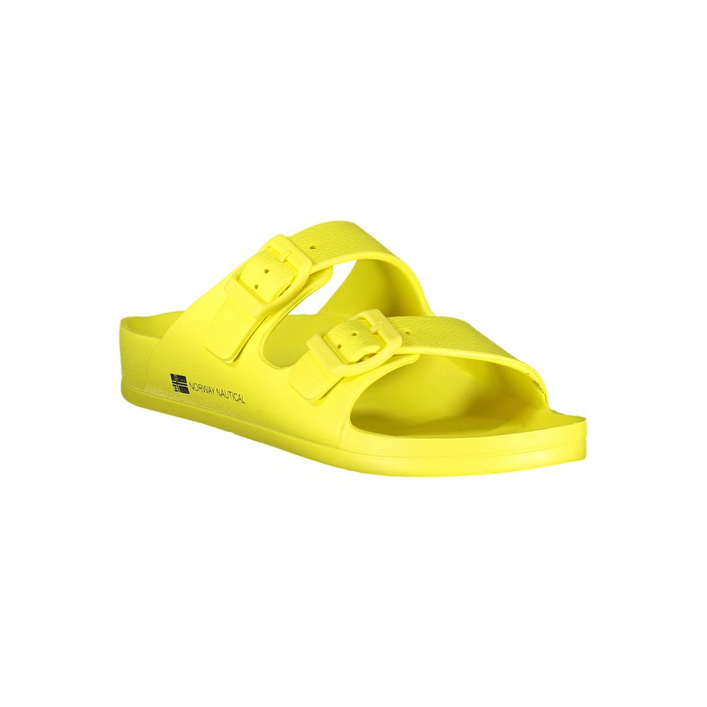 Sandals by Norway 1963 for women in plastic yellow & print showcases a sculptural silhouette as Women's Plastic Sandals, defined by a sculptural and sculptural for a sculptural look.