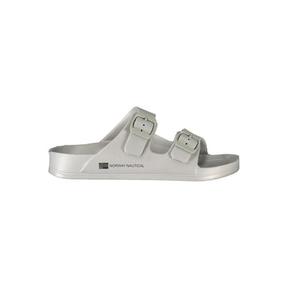 Flat Sandals by Norway 1963 for women in plastic gray, signature & print presents a sculptural silhouette, showcasing the Women's Plastic Flat Sandals design with a sculptural flat and for a premium look.