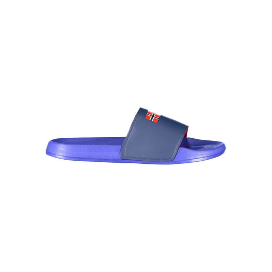 Sandals by Norway 1963 for men in plastic blue & print presents a sculptural silhouette, showcasing the Talk Men's Plastic Sandals design with a sculptural and for a premium look.