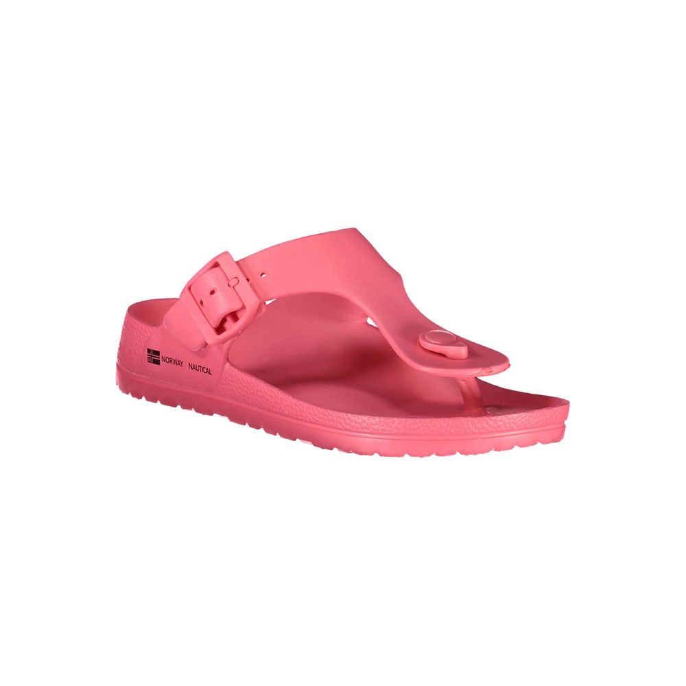 Flip-Flop Sandals by Norway 1963 for women in plastic pink & print features an architectural silhouette, showcasing the architectural Women's Plastic Flip-Flop Sandals with a and .