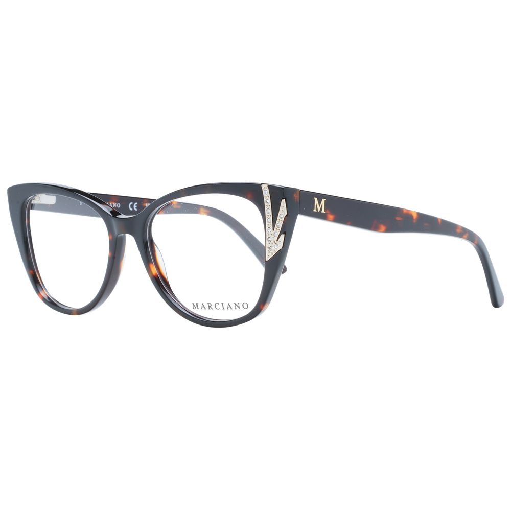 Eyeglasses Frames by Marciano by Guess for women in brown showcases a reflective silhouette, artfully incorporating a sophisticated brown coloured frame with a distinct full-frame frame design.