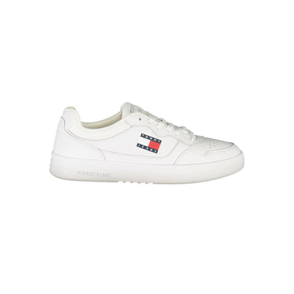 Sneakers by Tommy Hilfiger for men in polyester polyethylene leather white & signature features an sumptuous silhouette, showcasing the premium Men's Athletic Polyester Polyethylene Leather Sneakers in a sumptuous athletic style that offers a sumptuous finish for refined style.
