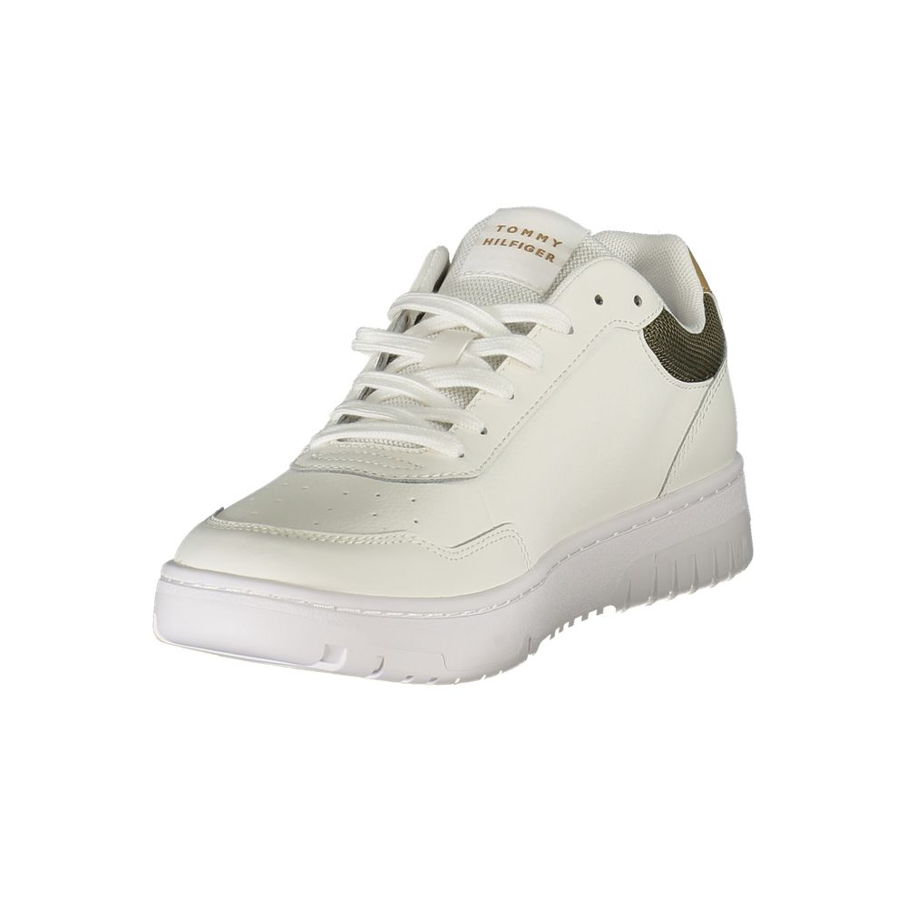 Sneakers by Tommy Hilfiger for men in polyester polyethylene leather beige, green & white features an sumptuous silhouette, showcasing the premium Men's Fashion Polyester Polyethylene Leather Sneakers in a sumptuous fashion style that offers a sumptuous finish for refined style.