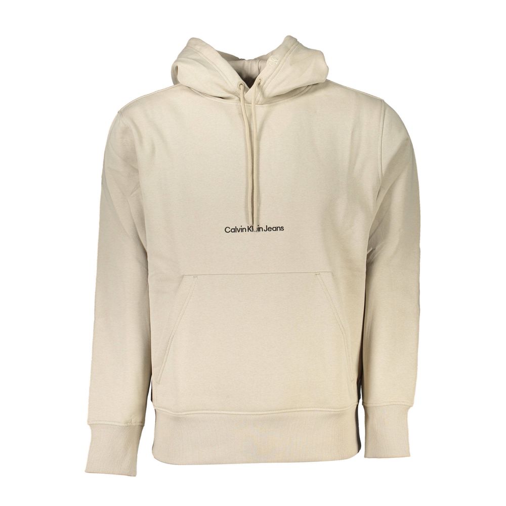 Hooded Sweatshirt Hoodie by Calvin Klein for men in cotton beige features an dramatic silhouette, showcasing a sophisticated hooded neckline and dramatic for a refined, modern aesthetic.