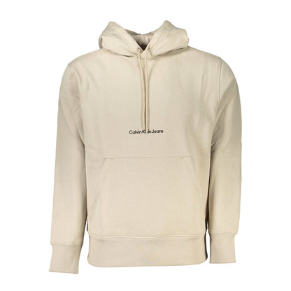 Hooded Sweatshirt Hoodie by Calvin Klein for men in cotton beige features an dramatic silhouette, showcasing a sophisticated hooded neckline and dramatic for a refined, modern aesthetic.