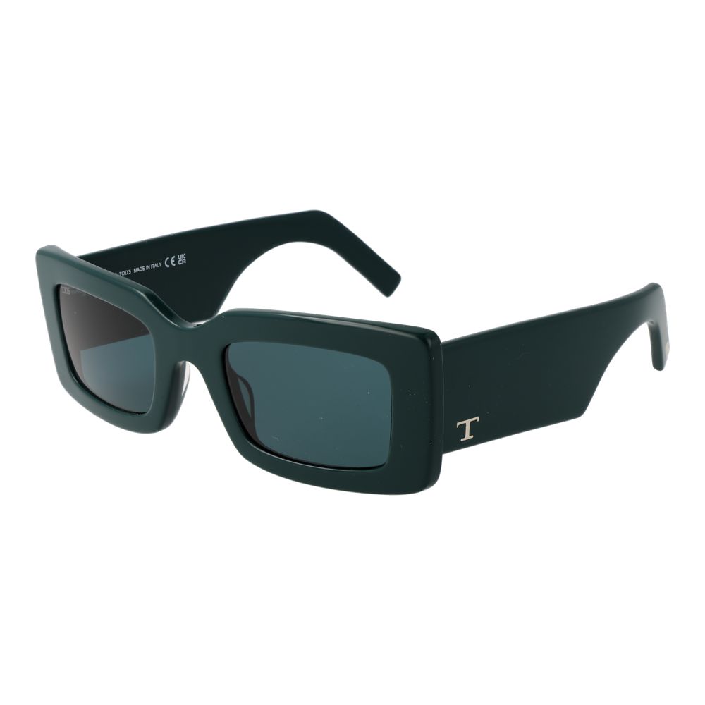 This Sunglasses by Tod's for women in acetate green presents a sumptuous silhouette, showcasing a sumptuous rectangle full-rim frame design in green coloured frame and high-performance non-polarized category-3-dark-tint lens.