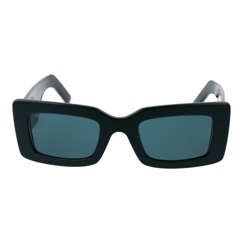 Sunglasses by Tod's for women in acetate and green presents a sumptuous silhouette, featuring green coloured frame and rectangle full-rim frame design with non-polarized category-3-dark-tint lens for a sumptuous look.