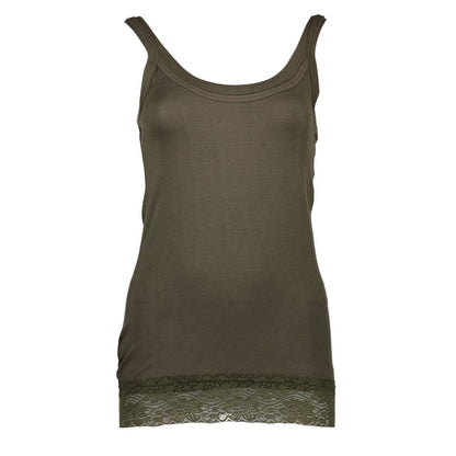 T-Shirt by Silvian Heach for women in stretch cotton green showcases a fashionable silhouette, elegantly detailed with a fashionable sleeveless and for a sophisticated, high-fashion look.