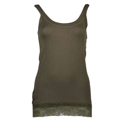 T-Shirt by Silvian Heach for women in stretch cotton green showcases a fashionable silhouette, elegantly detailed with a fashionable sleeveless and for a sophisticated, high-fashion look.