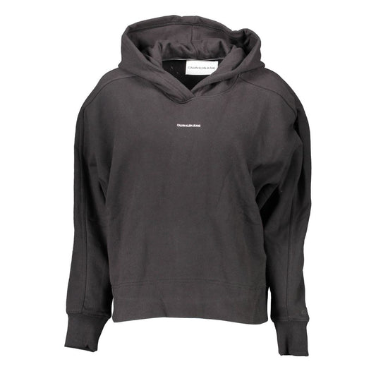 Hooded Sweatshirt Sweater by Calvin Klein for women in organic cotton black showcases a discreet silhouette, finished with a discreet hooded neckline and for a discreet look.