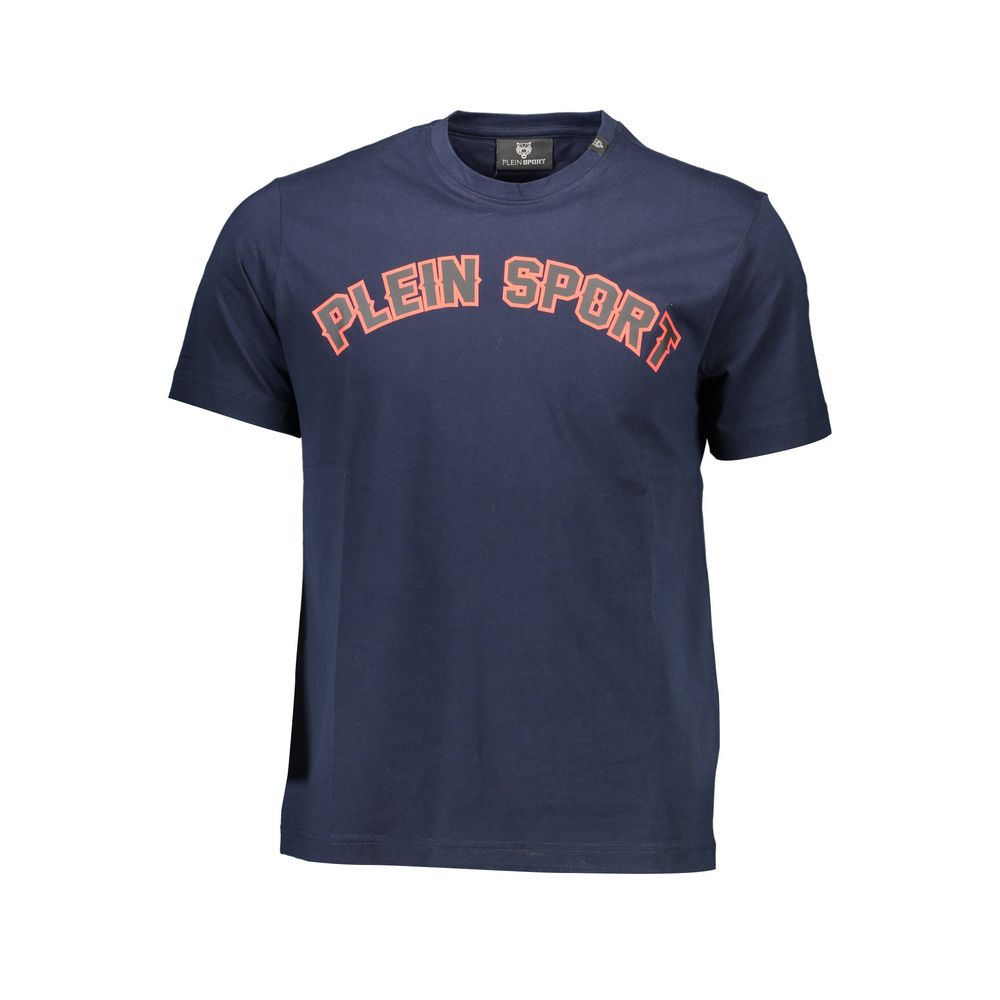 T-Shirt by Plein Sport for men in cotton blue, signature & print features an edgy silhouette, meticulously detailed with a sophisticated and for a truly edgy finish.