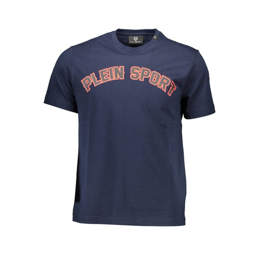 T-Shirt by Plein Sport for men in cotton blue, signature & print features an edgy silhouette, meticulously detailed with a sophisticated and for a truly edgy finish.