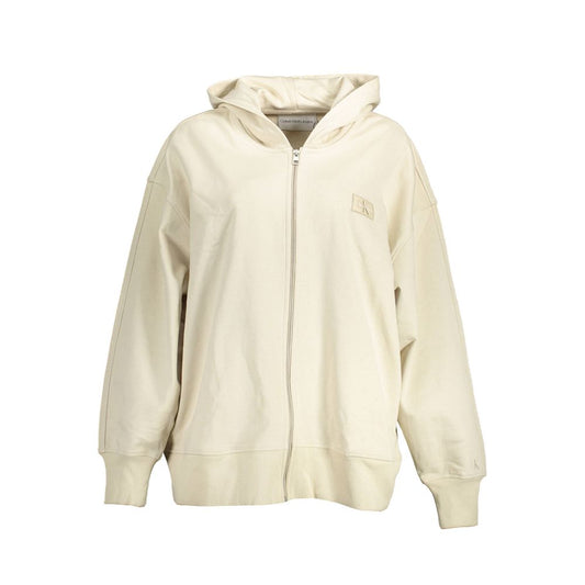 Hooded Sweatshirt Sweater by Calvin Klein for women in cotton beige showcases a downtown chic silhouette, artfully finished with a downtown chic hooded neckline and for a sophisticated, high-end look.