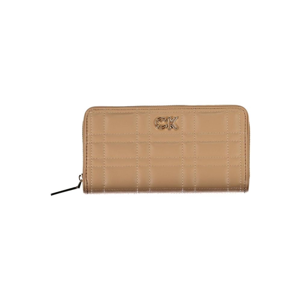 Cardholder Wallet by Calvin Klein for women in polyester faux leather beige showcases a refined silhouette, artfully capturing the essence of the refined Polyester Faux Leather Cardholder Wallet design with functional card-organization rfid-protection coin-purse.