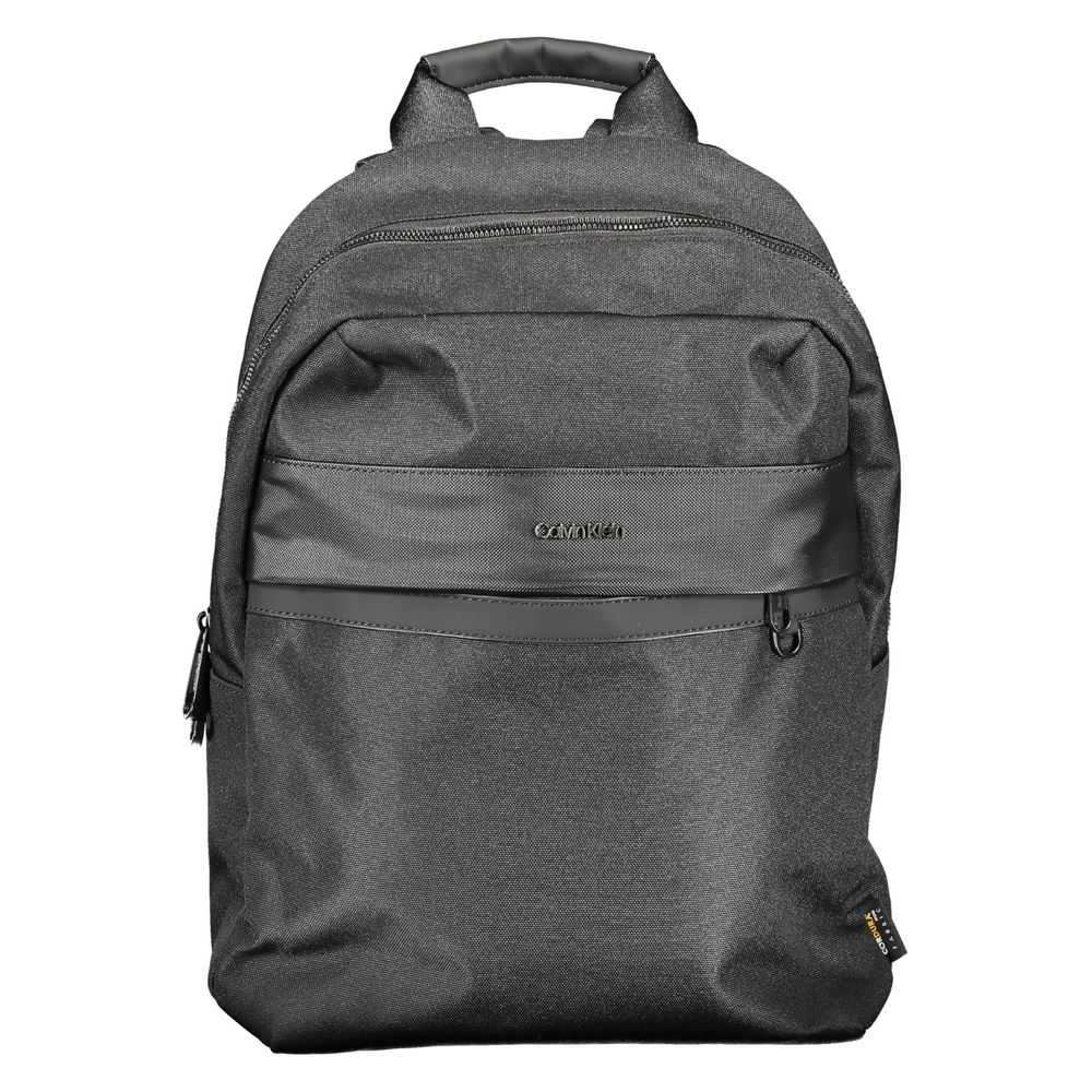 Backpack by Calvin Klein for men in polyester black showcases an architectural Polyester Backpack design, featuring a secure zipper, ample external-pockets, and architectural handle, backpack-strap & adjustable-strap for a sophisticated look.