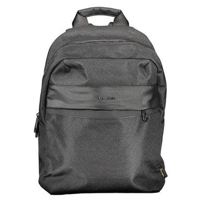 Backpack by Calvin Klein for men in polyester black showcases an architectural Polyester Backpack design, featuring a secure zipper, ample external-pockets, and architectural handle, backpack-strap & adjustable-strap for a sophisticated look.