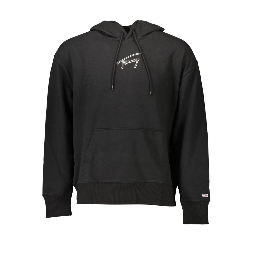 Hooded Sweatshirt Sweater by Tommy Hilfiger for men in cotton black showcases a downtown chic silhouette, artfully finished with a downtown chic hooded neckline and long-sleeve for a sophisticated, high-end look.