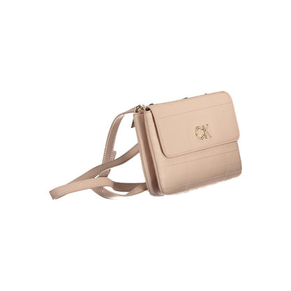 Small Crossbody Handbag by Calvin Klein for women in polyester faux leather pink features a ornamental silhouette, showcasing a secure zipper & magnetic, ample built-in-compartments & internal-pockets, and ornamental crossbody-strap & adjustable-strap for a sophisticated look.