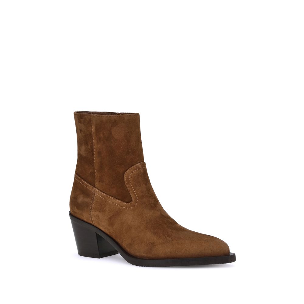 Ankle Cowboy Boots by Stuart Weitzman for women in bos taurus calf leather brown showcases a impeccable silhouette as Women's Bos Taurus Calf Leather Ankle Cowboy Boots, artfully defined by a impeccable block-heel and a impeccable almond toe style.