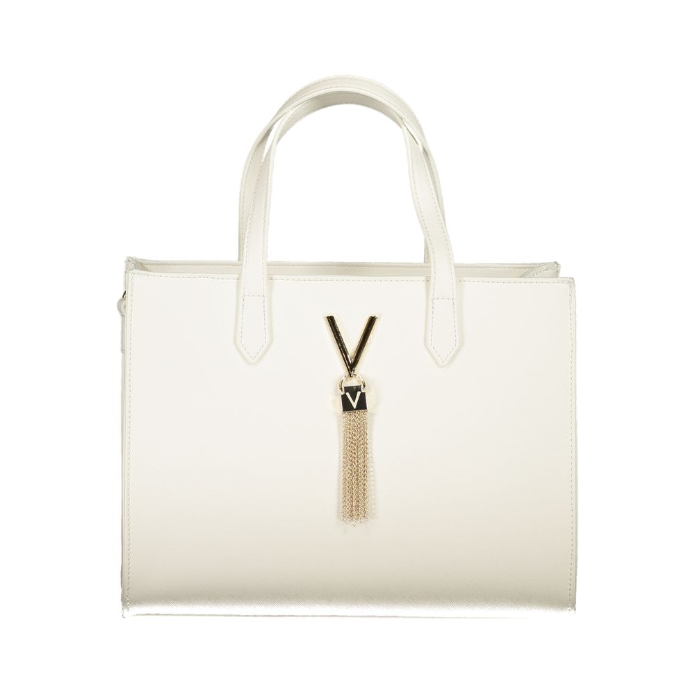 Shopper Handbag by Mario Valentino for women in polyethylene white & signature features a ornamental silhouette, showcasing a secure zipper, ample internal-pockets, and ornamental shoulder-strap, handle & adjustable-strap for a sophisticated look.