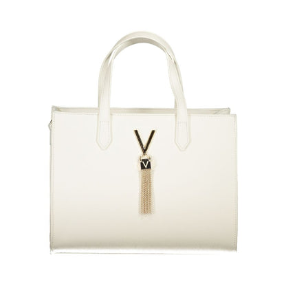 Shopper Handbag by Mario Valentino for women in polyethylene white & signature features a ornamental silhouette, showcasing a secure zipper, ample internal-pockets, and ornamental shoulder-strap, handle & adjustable-strap for a sophisticated look.