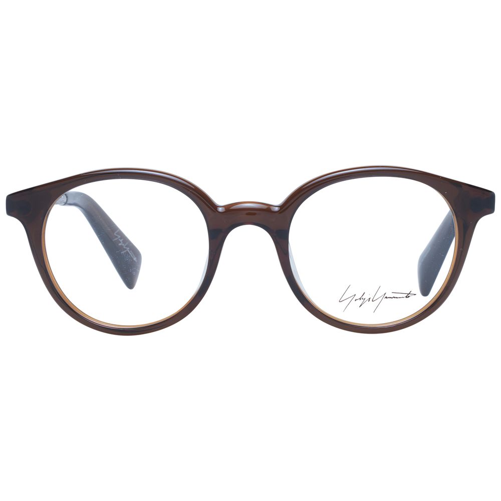 Eyeglasses Frames by Yohji Yamamoto for unisex in acetate brown features an refined silhouette, showcasing a sophisticated brown coloured frame and refined full-frame frame design for a refined look.