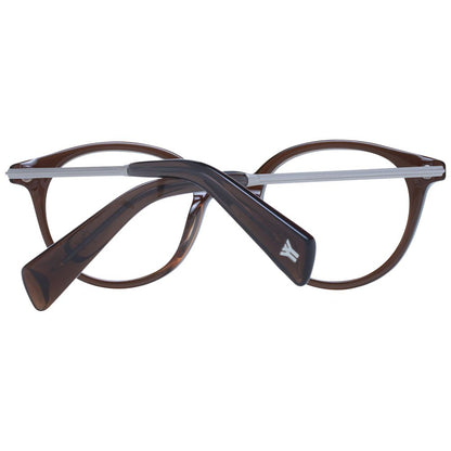 Eyeglasses Frames by Yohji Yamamoto for unisex in acetate brown showcases a reflective silhouette, artfully incorporating a sophisticated brown coloured frame with a distinct full-frame frame design.