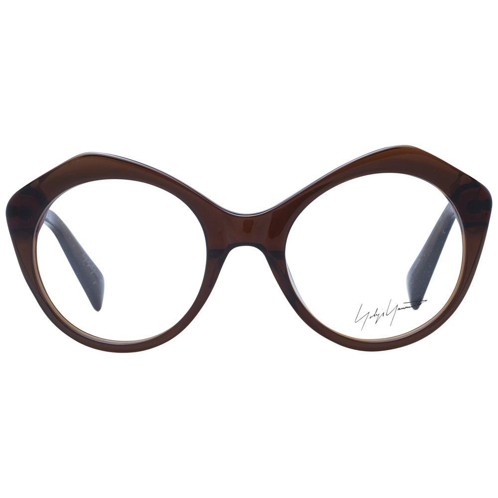 Eyeglasses Frames by Yohji Yamamoto for unisex in acetate brown showcases a reflective silhouette, artfully incorporating a sophisticated brown coloured frame with a distinct full-frame frame design.