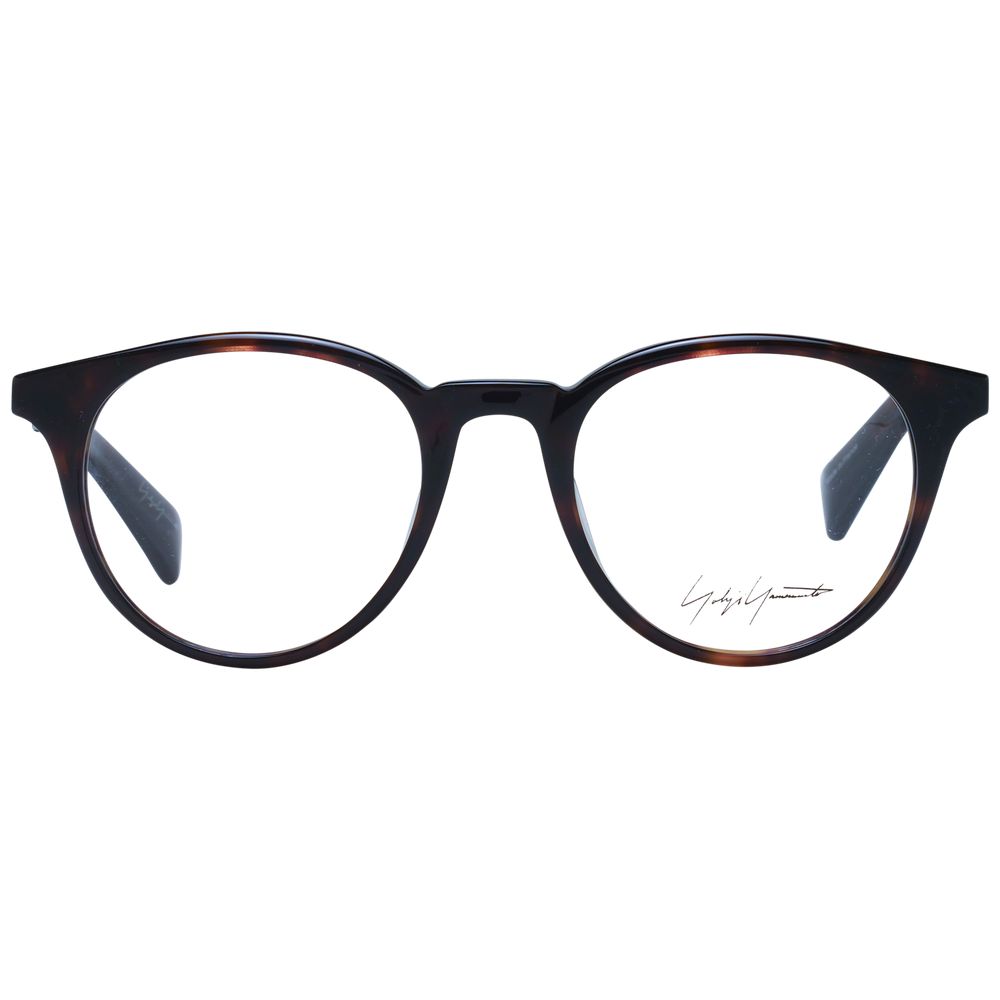 Eyeglasses Frames by Yohji Yamamoto for unisex in acetate brown showcases a reflective silhouette, artfully incorporating a sophisticated brown coloured frame with a distinct full-frame frame design.