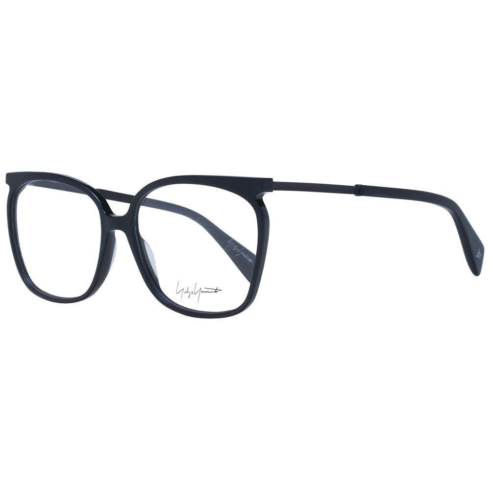Eyeglasses Frames by Yohji Yamamoto for unisex in acetate black showcases a reflective silhouette, artfully incorporating a sophisticated black coloured frame with a distinct full-frame frame design.