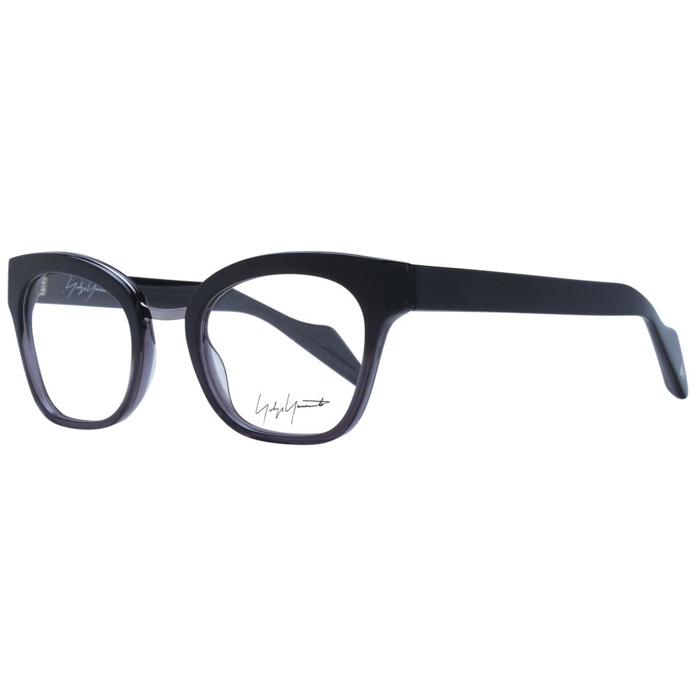 Eyeglasses Frames by Yohji Yamamoto for unisex in acetate black features a refined silhouette, showcasing a refined black coloured frame and full-frame frame design for a sophisticated, premium look.
