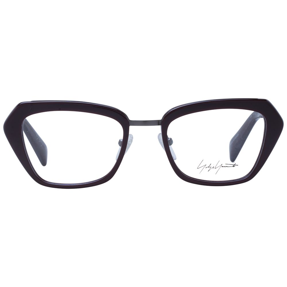 Eyeglasses Frames by Yohji Yamamoto for unisex in metal burgundy showcases a reflective silhouette, artfully incorporating a sophisticated burgundy coloured frame with a distinct full-frame frame design.