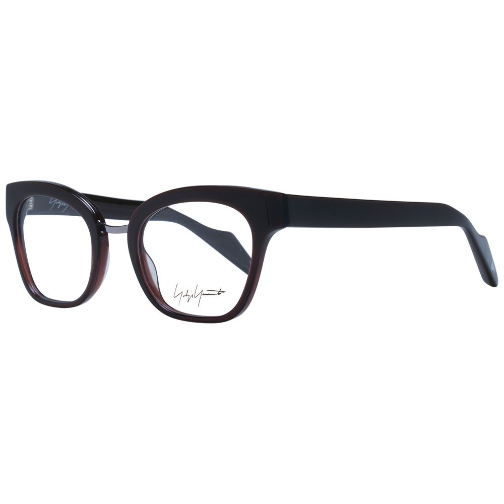 Eyeglasses Frames by Yohji Yamamoto for unisex in acetate brown showcases a reflective silhouette, artfully incorporating a sophisticated brown coloured frame with a distinct full-frame frame design.
