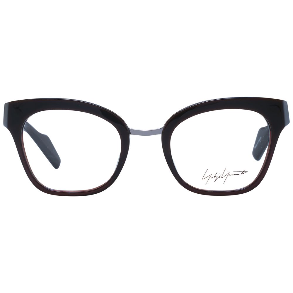 Eyeglasses Frames by Yohji Yamamoto for unisex in acetate brown features an refined silhouette, showcasing a sophisticated brown coloured frame and refined full-frame frame design for a refined look.