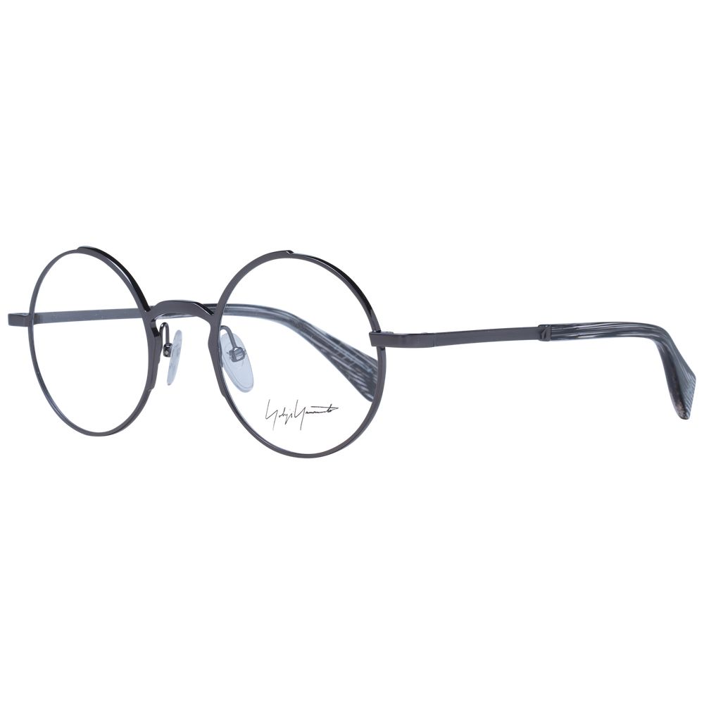 Eyeglasses Frames by Yohji Yamamoto for unisex in metal gray showcases a reflective silhouette, artfully incorporating a sophisticated gray coloured frame with a distinct full-frame frame design.