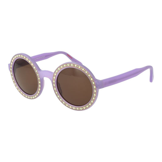 Sunglasses by Andy Wolf for unisex in acetate purple features an ethereal full-rim round frame design with purple coloured frame frames and non-polarized category-3-dark-tint lens for a ethereal finish.