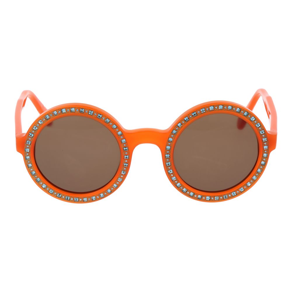 Sunglasses by Andy Wolf for unisex in acetate orange features an lustrous full-rim round frame design with orange coloured frame detailing and non-polarized category-3-dark-tint lens for a lustrous aesthetic.