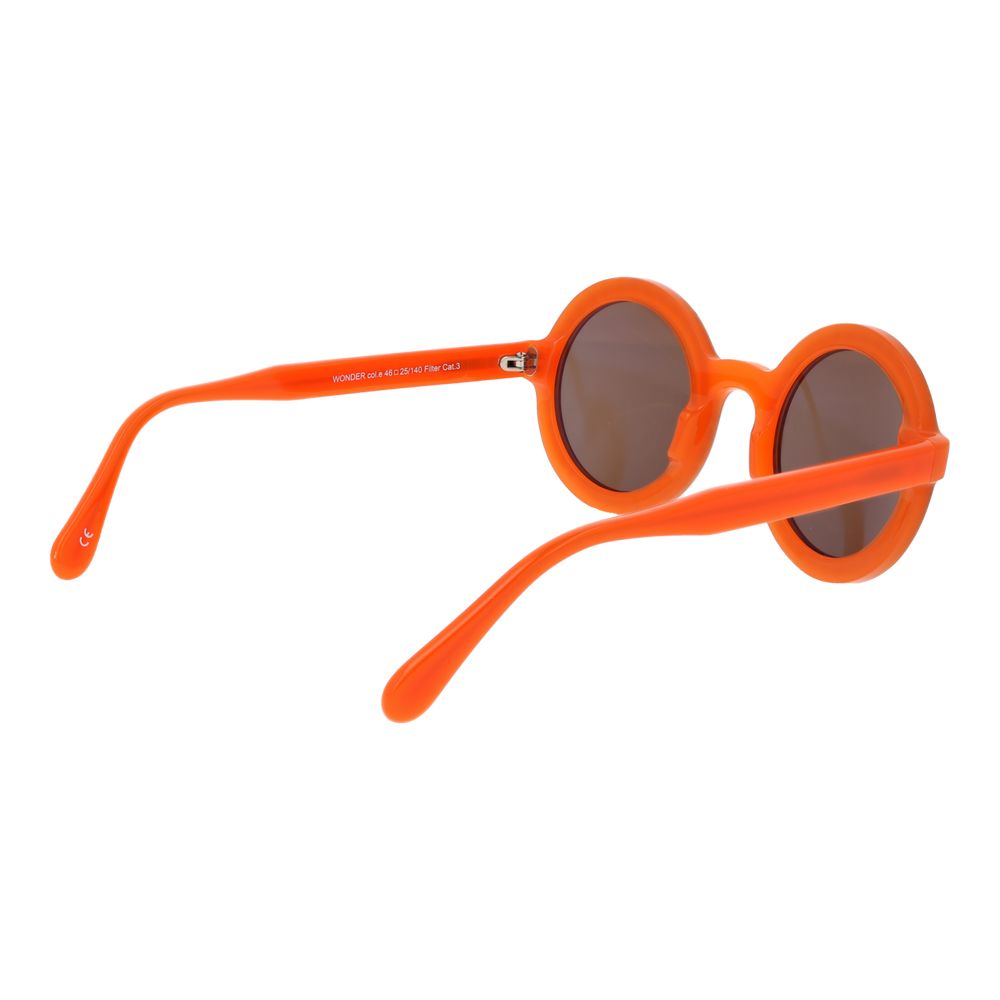 Sunglasses by Andy Wolf for unisex in acetate and orange featuring an opulent full-rim round frame design with a sophisticated orange coloured frame finish and high-performance non-polarized category-3-dark-tint lens.