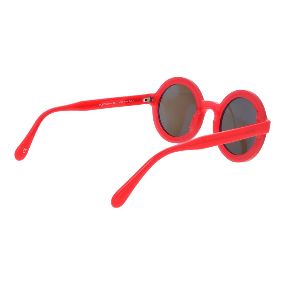 This Sunglasses by Andy Wolf for unisex in acetate red presents a sumptuous silhouette, showcasing a sumptuous full-rim round frame design in red coloured frame and high-performance non-polarized category-3-dark-tint lens.