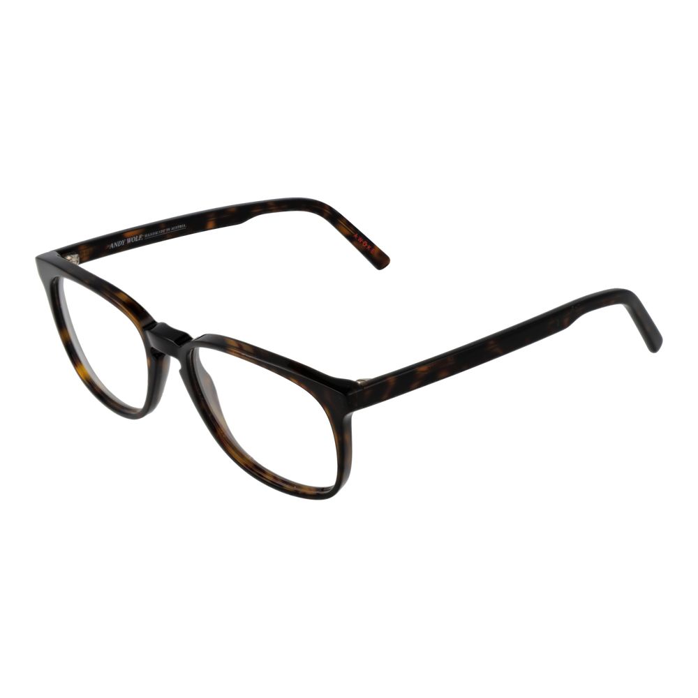 Eyeglasses Frames by Andy Wolf for unisex in acetate brown showcases a reflective silhouette, artfully incorporating a sophisticated brown coloured frame with a distinct full-frame frame design.