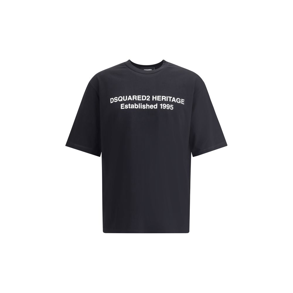 T-Shirt by Dsquared² for men in cotton black & monogram showcases a chic silhouette, artfully detailed with a chic crew neckline and for a chic finish.