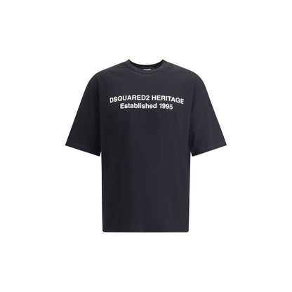 T-Shirt by Dsquared² for men in cotton black & monogram showcases a chic silhouette, artfully detailed with a chic crew neckline and for a chic finish.
