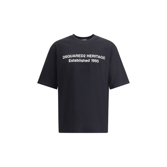 T-Shirt by Dsquared² for men in cotton black & monogram showcases a chic silhouette, artfully detailed with a chic crew neckline and for a chic finish.