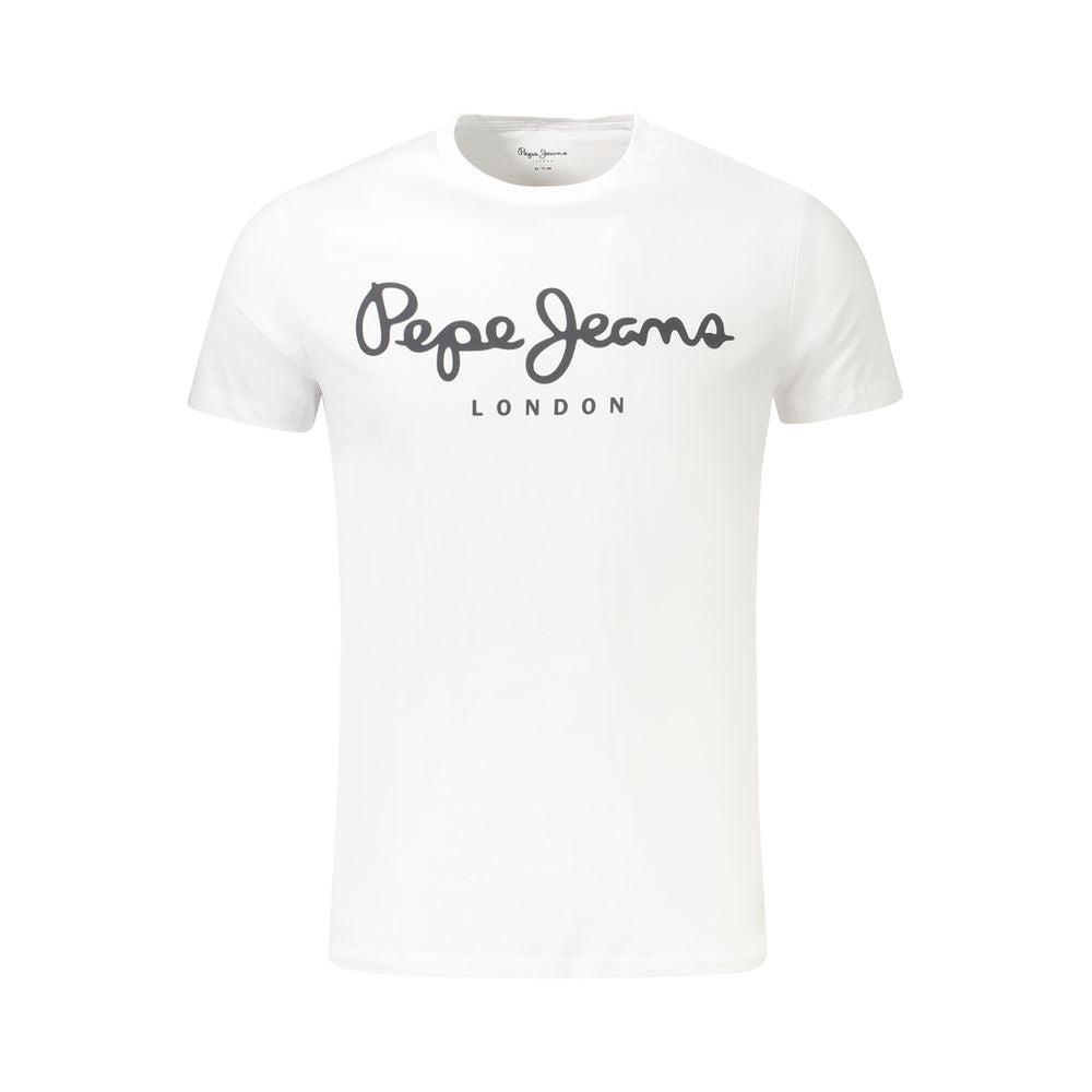 T-Shirt by Pepe Jeans for men in stretch cotton white & print features an on trend silhouette, perfectly showcasing a on trend and crew neckline for an elevated aesthetic.