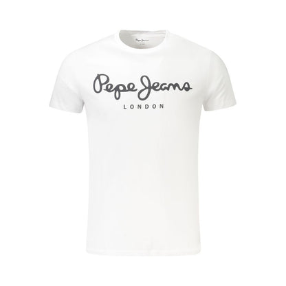 T-Shirt by Pepe Jeans for men in stretch cotton white & print features an on trend silhouette, perfectly showcasing a on trend and crew neckline for an elevated aesthetic.