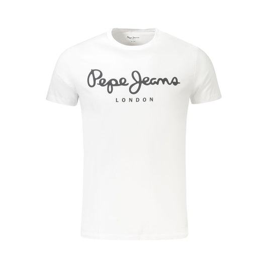 T-Shirt by Pepe Jeans for men in stretch cotton white & print features an on trend silhouette, perfectly showcasing a on trend and crew neckline for an elevated aesthetic.