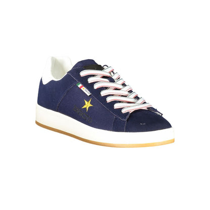 Sneakers by Esercito 1659 for men in polyester polyethylene leather blue presents a sumptuous silhouette as The Blend Men's Low-Top Polyester Polyethylene Leather Sneakers, expertly defined by a sumptuous low-top style for a sumptuous, high-fashion look.